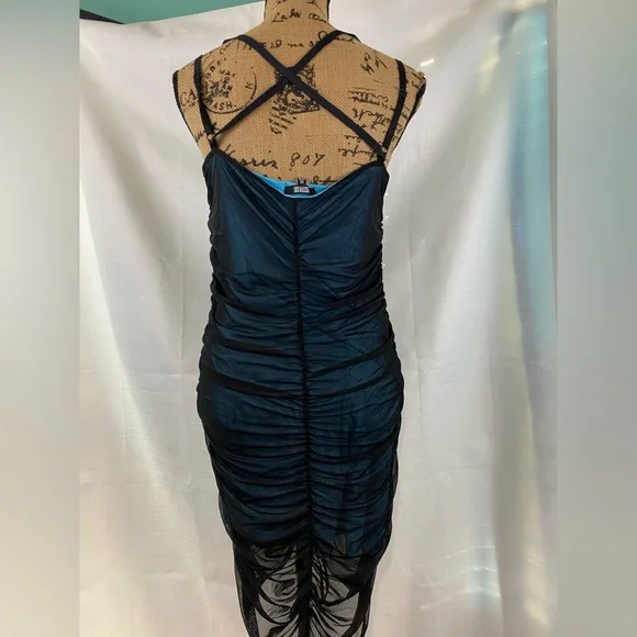 Poster girl shirred sheer mesh and blue dress - Picture 5 of 5